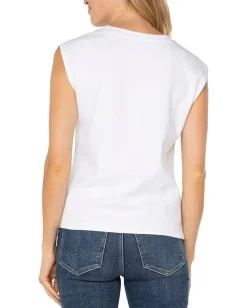 Liverpool Los Angeles Cap Sleeve Dolman V-neck Knit Top With Embroidery White/Embroidery Online
