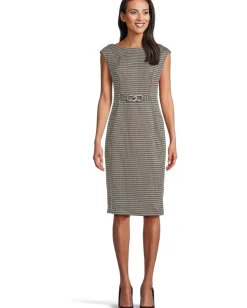 Women Calvin Klein Cap Sleeve Ponte Belted Sheath