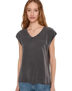 Mod-o-doc Cap Sleeve V-neck Long Tank Washed Ebony Online