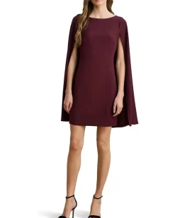 Lauren Ralph Lauren Cape Georgette Cocktail Dress Dark Garnet Discount