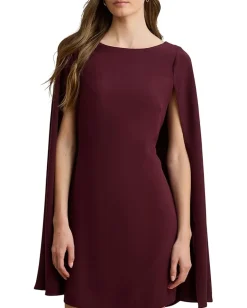 Lauren Ralph Lauren Cape Georgette Cocktail Dress Dark Garnet Discount