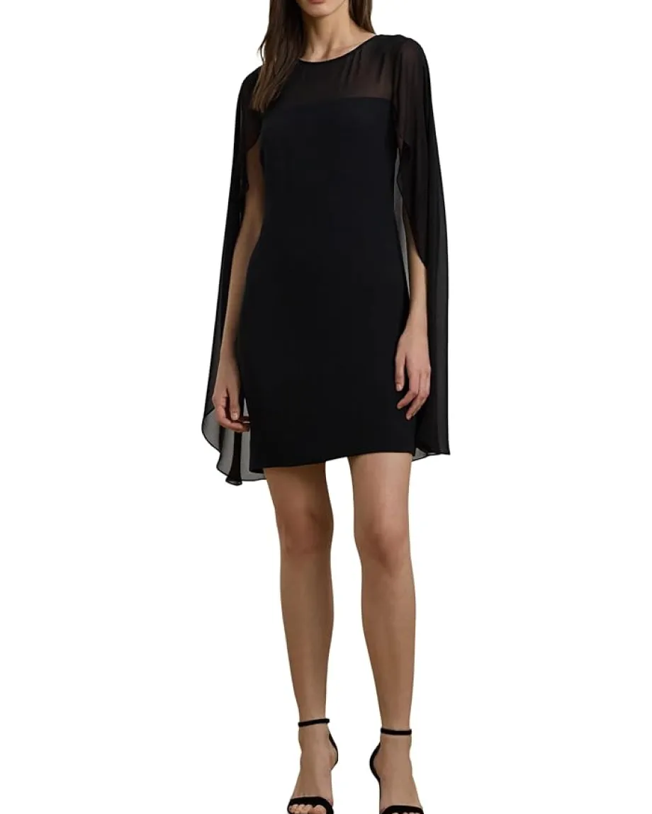 Lauren Ralph Lauren Cape Georgette Cocktail Dress Black 1 Discount