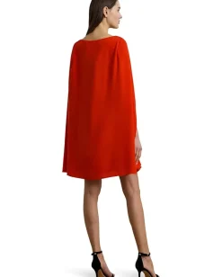 Lauren Ralph Lauren Cape Georgette Cocktail Dress Bright Vermilion