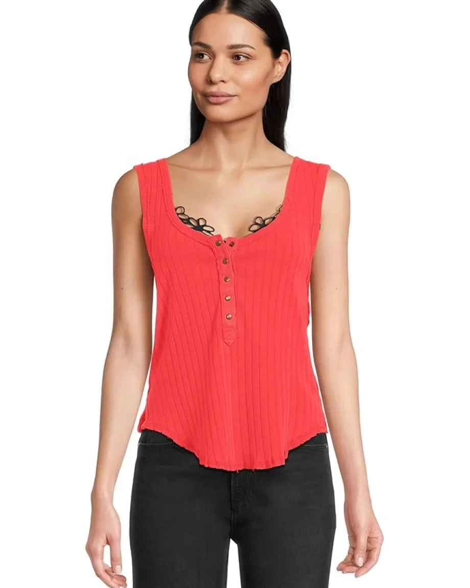 Free People Care Bryson Henley Tank Firey Red Best