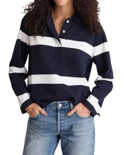 Madewell Casual Cotton Polo Oversized Rugby Stripe Mn Navy