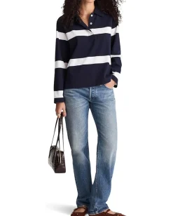 Madewell Casual Cotton Polo Oversized Rugby Stripe Mn Navy