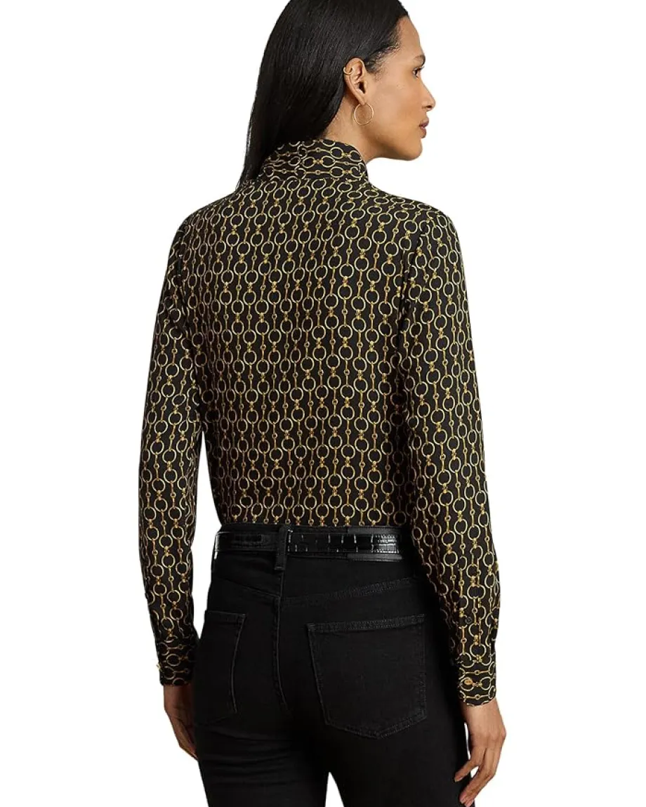 Women Lauren Ralph Lauren Chain-Print Crepe Tie Neck Blouse