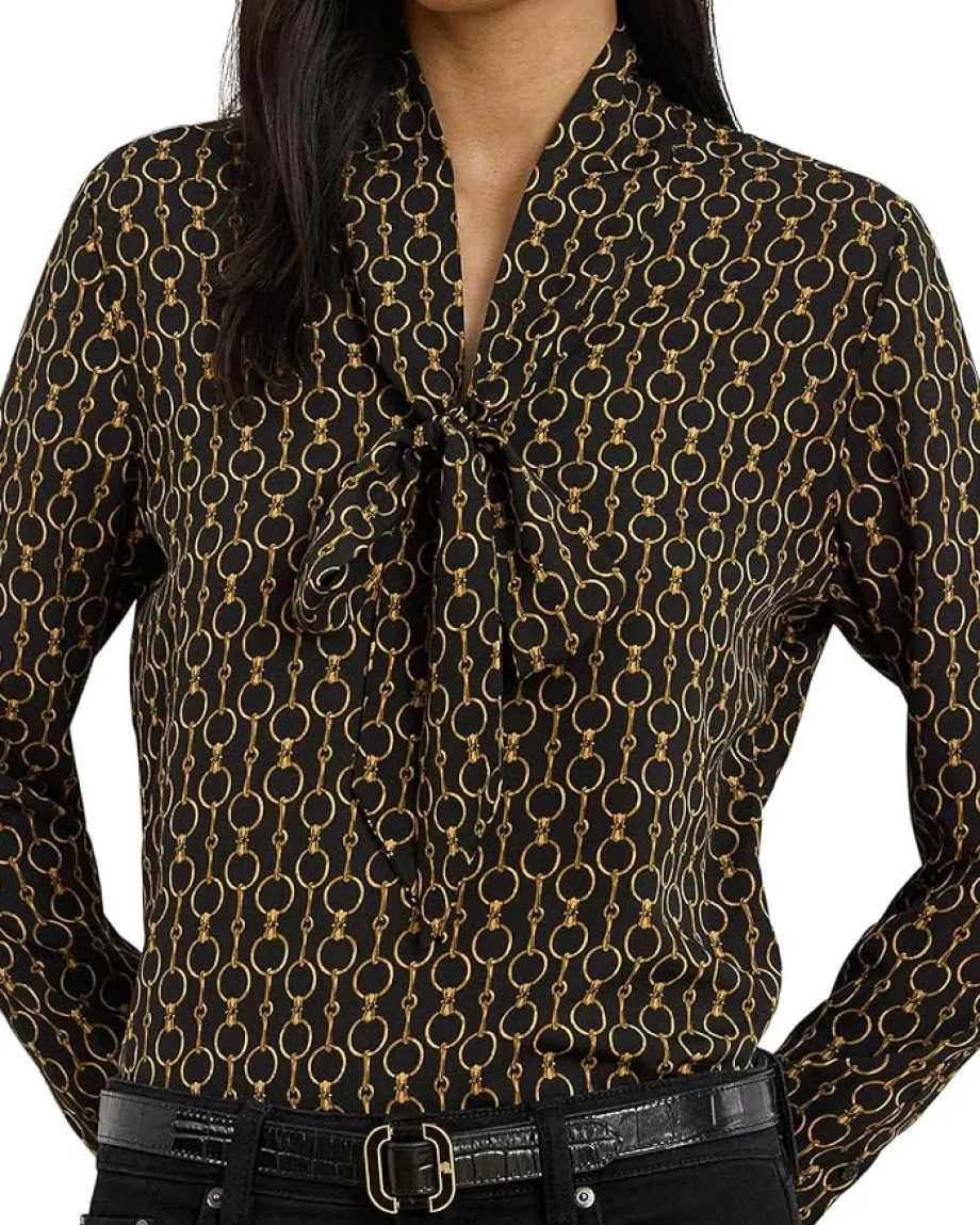 Women Lauren Ralph Lauren Chain-Print Crepe Tie Neck Blouse