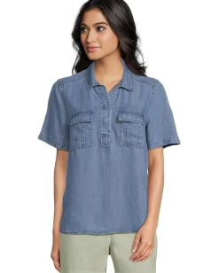 Tommy Bahama Chambray O'lei Utility Popover Medium Indigo Wash Hot