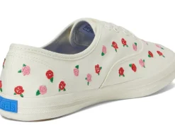 Keds Champion Canvas Lace Up Cream/Red Rose Embroidery