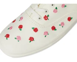 Keds Champion Canvas Lace Up Cream/Red Rose Embroidery