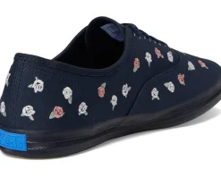 Keds Champion Canvas Lace Up Navy/Pink Rose Embroidery Discount