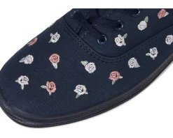 Keds Champion Canvas Lace Up Navy/Pink Rose Embroidery Discount