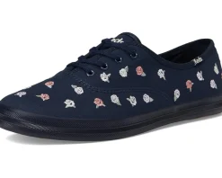 Keds Champion Canvas Lace Up Navy/Pink Rose Embroidery Discount