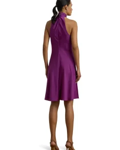 Lauren Ralph Lauren Charmeuse Halter Cocktail Dress Purple Dawn