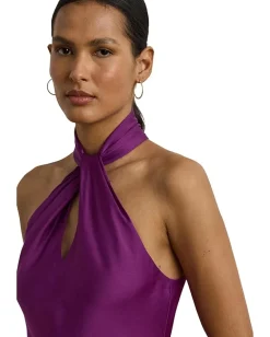 Lauren Ralph Lauren Charmeuse Halter Cocktail Dress Purple Dawn