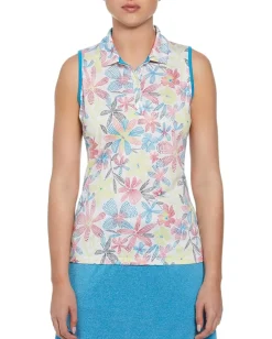 Callaway Chevron Floral Sleeveless Polo Brilliant White Best