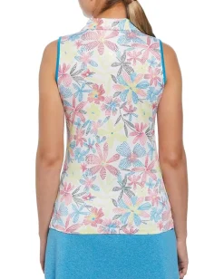 Callaway Chevron Floral Sleeveless Polo Brilliant White Best