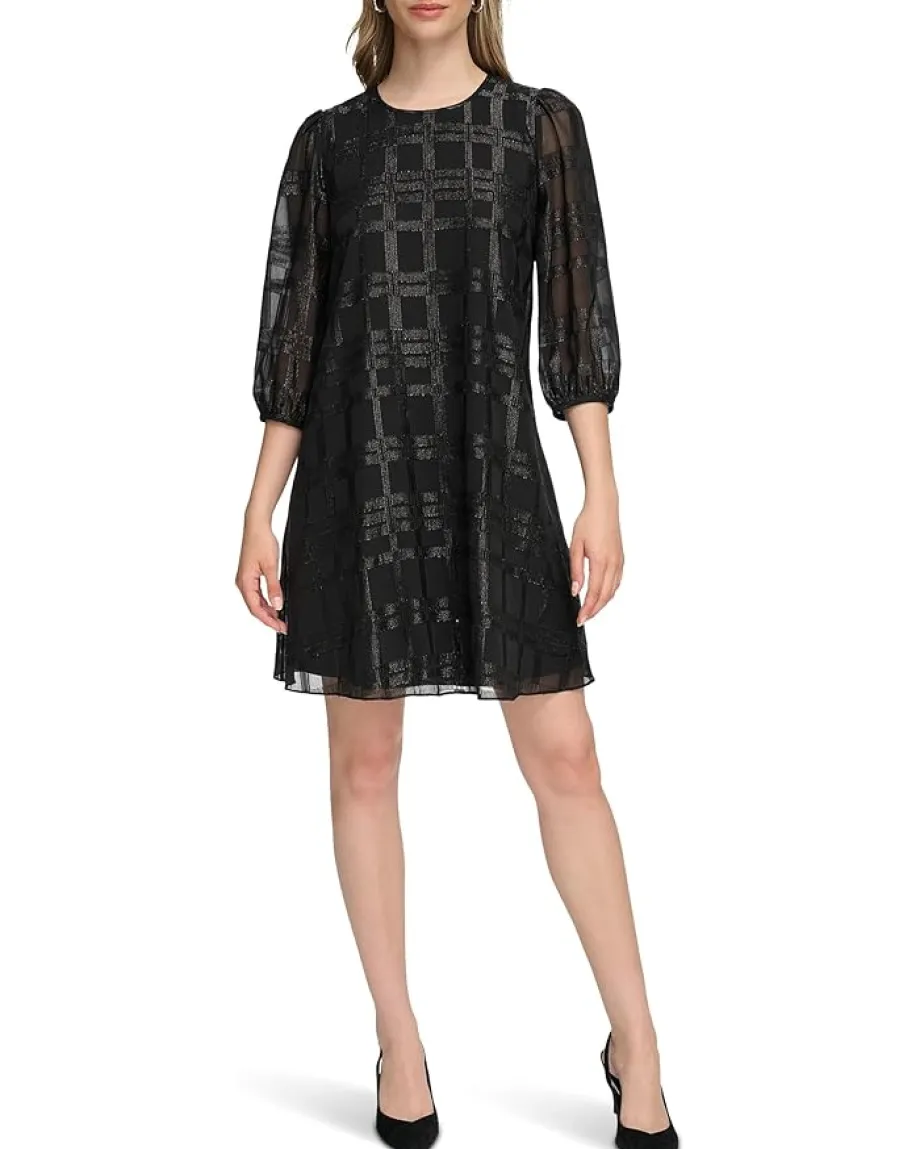 Calvin Klein Chiffon A-Line with Lurex Black