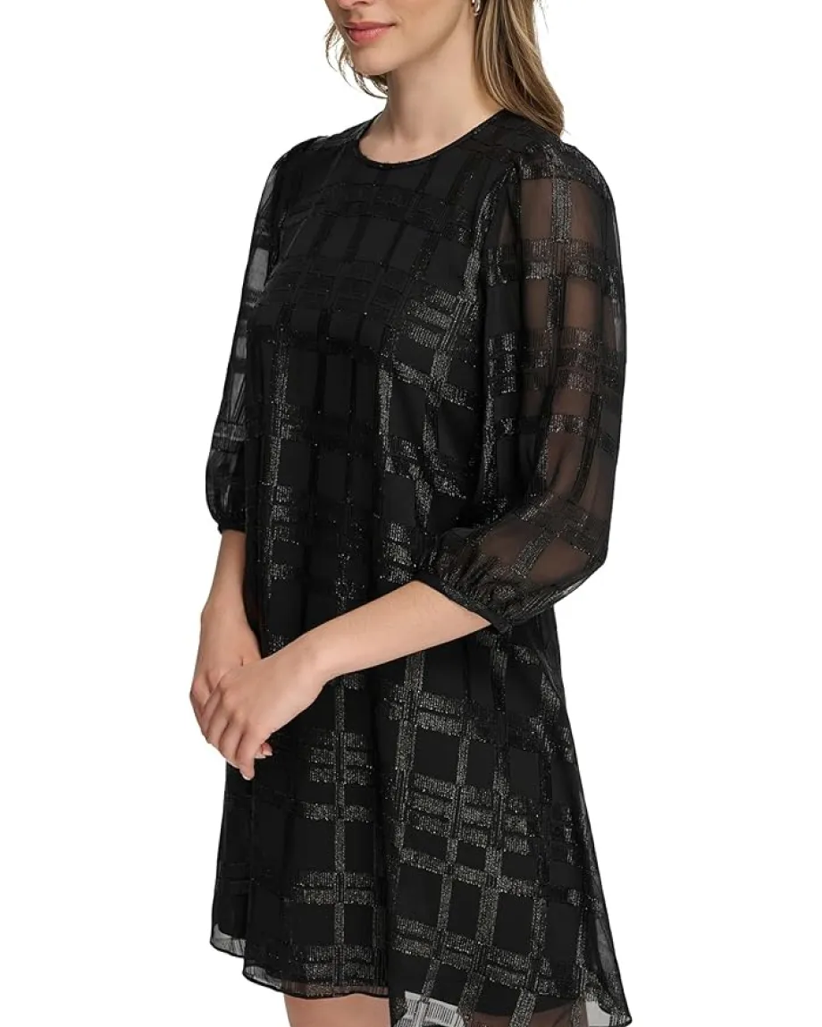 Calvin Klein Chiffon A-Line with Lurex Black