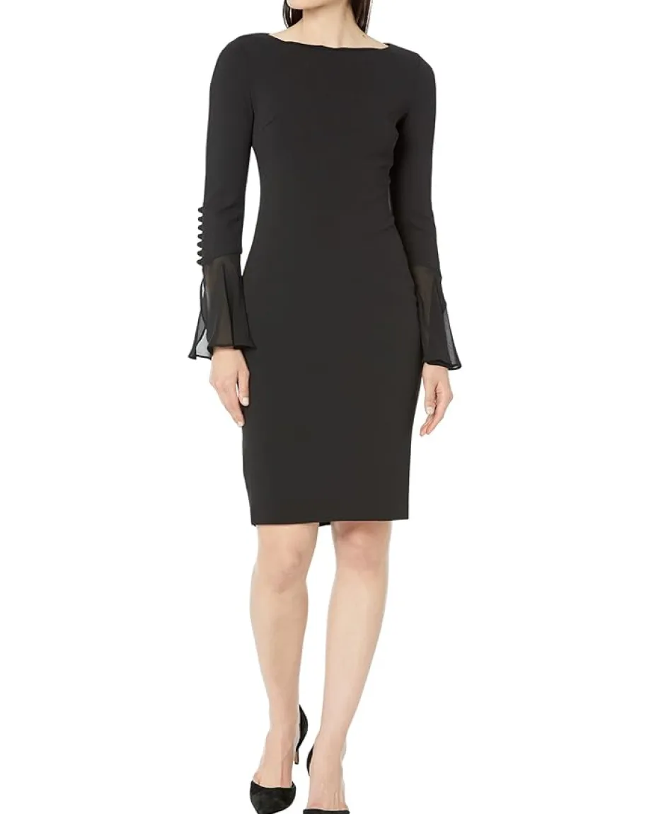 Women Calvin Klein Chiffon Bell Sleeve Sheath Dress