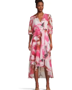 Women Calvin Klein Chiffon Floral Faux Wrap
