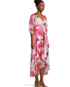 Women Calvin Klein Chiffon Floral Faux Wrap