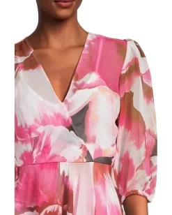 Women Calvin Klein Chiffon Floral Faux Wrap