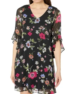 Women Calvin Klein Chiffon Print Bell Sleeve Dress
