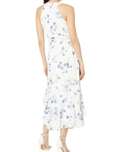 Women Calvin Klein Chiffon Print Mock Neck Maxi Dress