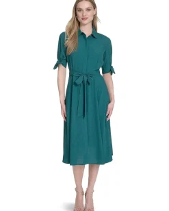 Women Calvin Klein Chiffon Short Sleeve Shirt Dress