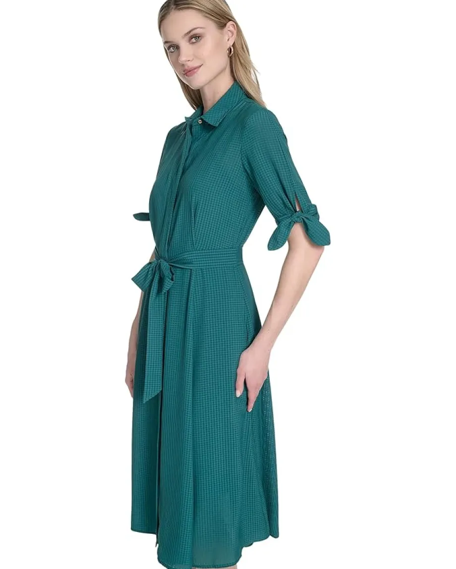 Women Calvin Klein Chiffon Short Sleeve Shirt Dress