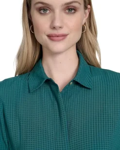 Women Calvin Klein Chiffon Short Sleeve Shirt Dress