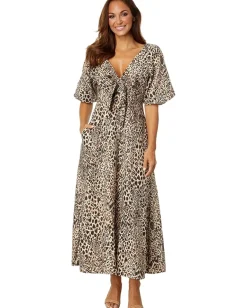 Lilly Pulitzer Clairanne Elbow Sleeve Maxi Macadamia Big Pattern Play Outlet