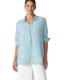 Eileen Fisher Classic Collar Shirt Pale Sky New