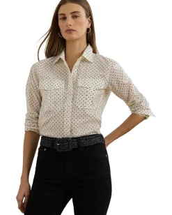 Lauren Ralph Lauren Classic Fit Polka-dot Cotton Voile Shirt Cream/Black Discount