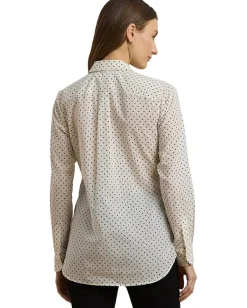Lauren Ralph Lauren Classic Fit Polka-dot Cotton Voile Shirt Cream/Black Discount