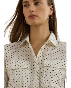 Lauren Ralph Lauren Classic Fit Polka-dot Cotton Voile Shirt Cream/Black Discount
