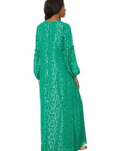 Lilly Pulitzer Cleme Long Sleeve Maxi Dress Fiddle Leaf Green Mystical Viscose Metallic Clip Online