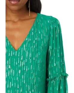 Lilly Pulitzer Cleme Long Sleeve Maxi Dress Fiddle Leaf Green Mystical Viscose Metallic Clip Online