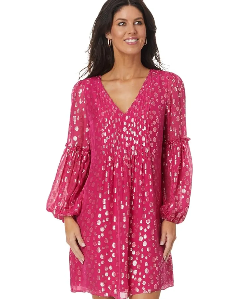 Lilly Pulitzer Cleme Silk Dress Mystique Pink Silk Bubbly Clip New