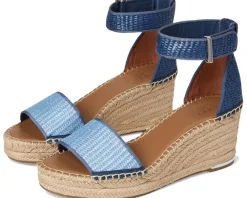 Franco Sarto Clemens Raffia Espadrille Wedge Heel Sandals Denim Blue Raffia Best