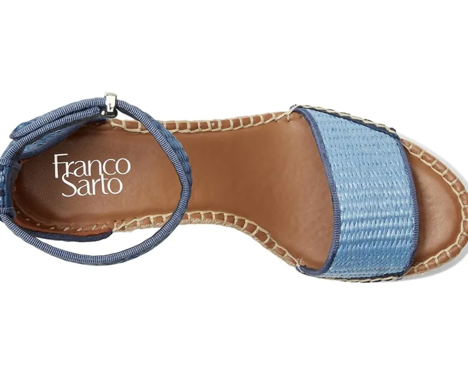 Franco Sarto Clemens Raffia Espadrille Wedge Heel Sandals Denim Blue Raffia Best