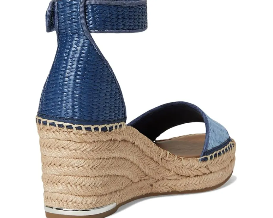 Franco Sarto Clemens Raffia Espadrille Wedge Heel Sandals Denim Blue Raffia Best