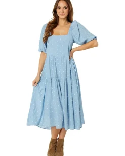 Women MOON RIVER Clip Dot Midi Tiered Dress