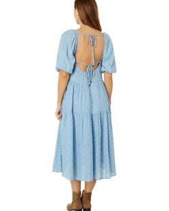 Women MOON RIVER Clip Dot Midi Tiered Dress