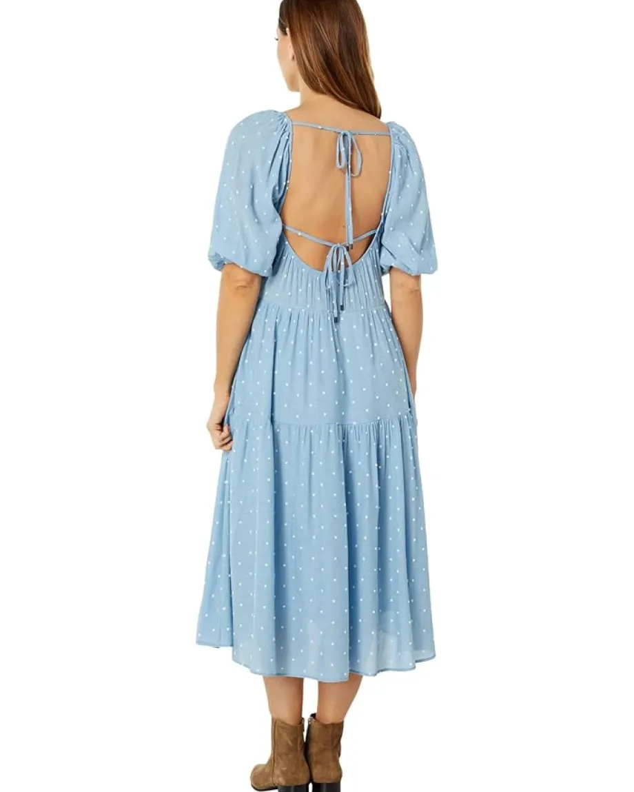 Women MOON RIVER Clip Dot Midi Tiered Dress