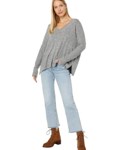 Lucky Brand Cloud Jersey Deep V Ruched Top Medium Heather Gray