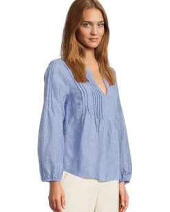 Tommy Bahama Coastalina Pintuck Peasant Top Buccaneer Blue