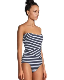 Tommy Bahama Coastline Stripe Bandeau 1Pc Mare Navy Discount
